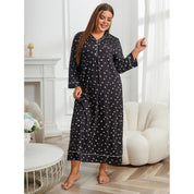 Plus Size Women's Nightgown with Notched Collar and Front Buttons