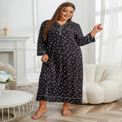 Plus Size Women's Nightgown with Notched Collar and Front Buttons